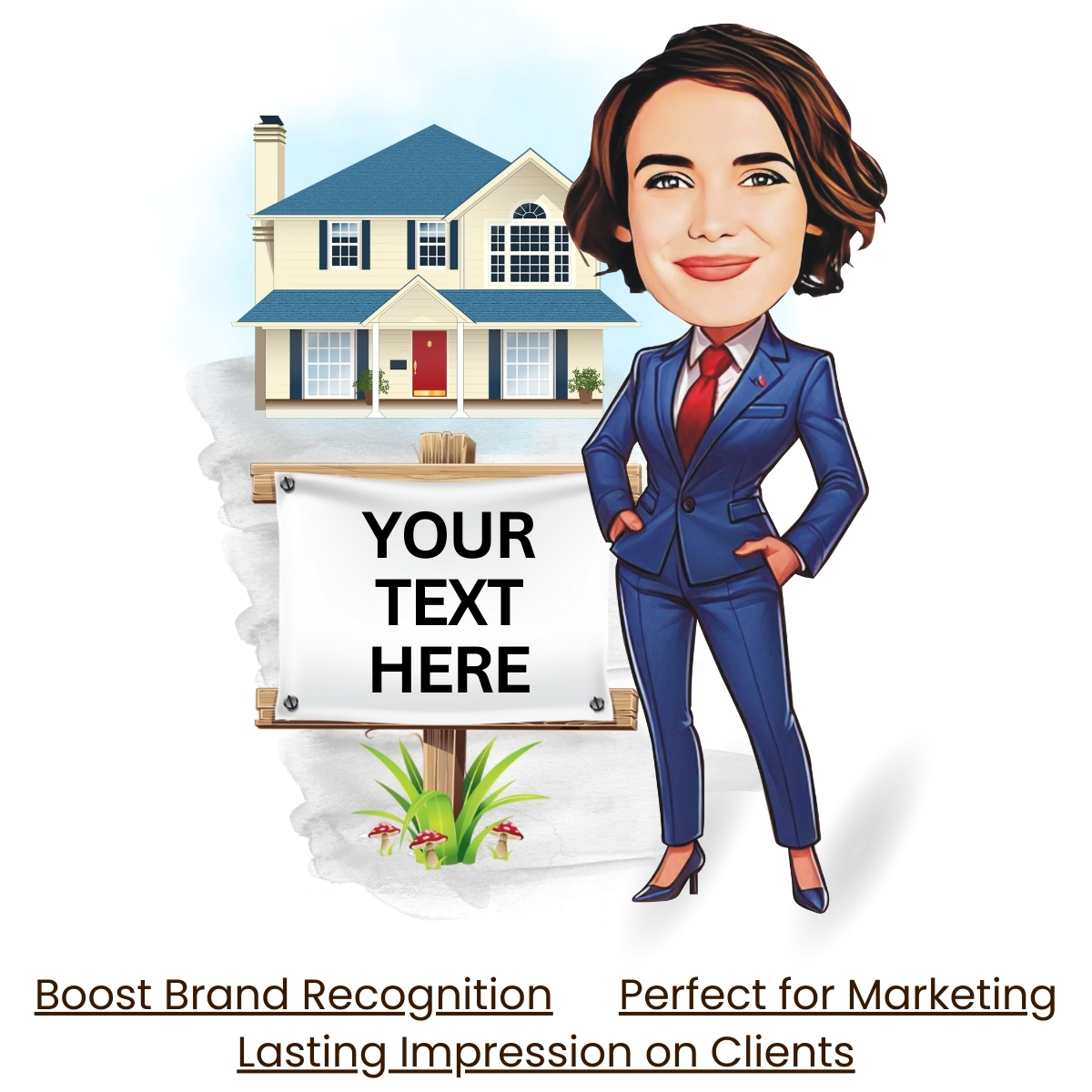 Personalized Real Estate Cartoon Caricature Gift for Female Realtors